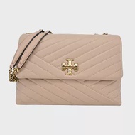 TORY BURCH KIRA 雙T金字LOGO鍊斜紋衍縫翻蓋兩用包-大/ 粉