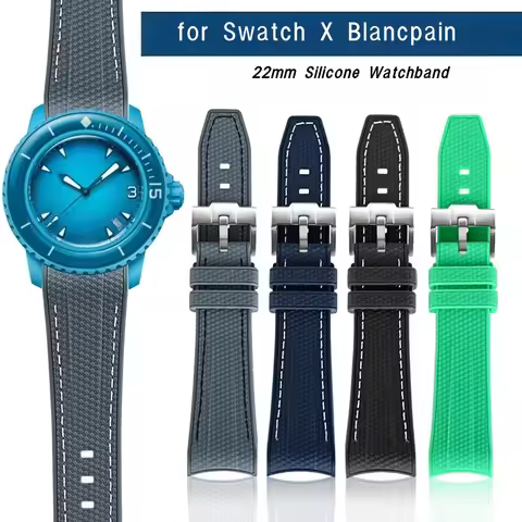 22mm Bracelet Curved End Liquid Silicone Watchband For Swatch X Blancpain Five Oceans Rubber Watch S