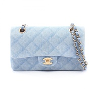 【二手】香奈兒 (Chanel) CHANEL 絎縫雙蓋單背包 A01113 牛仔藍牛仔皮革雙蓋鏈條肩背包 女士二手 A