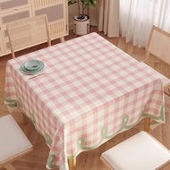 Square Table Cloth Waterproof Oil-Proof Anti-Scalding No-Wash Lambskin Plaid Table Cloth Fresh Style