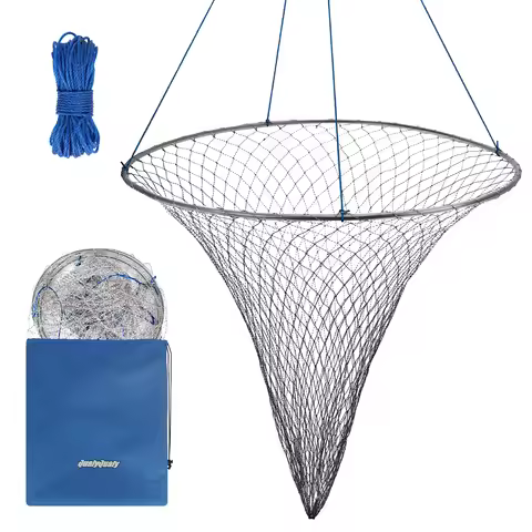 2pcs Foldable Drop Net Bridge Pier Fishing Net for Crab Snare Fishing with Rope Landing Net with Sof