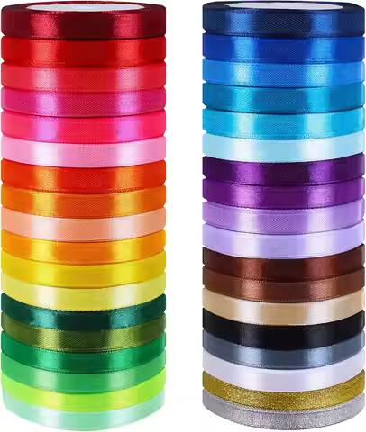 36 Colors 900 Yards Satin Glitter Ribbon Rolls for Crafts, Gift Wrapping, Wedding Decor, 0.4" Wide
