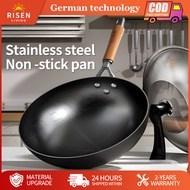 Non-Stick Induction & Gas Wok Pan, Stainless Steel Frying Pan 32/34/36cm for Kitchen