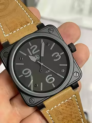 46mm for Men Automatic Mechanical Watch Bell Brown Leather Black Ross Rubber 46mm