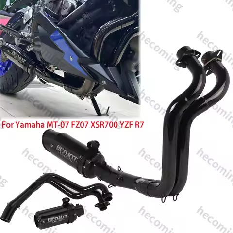 MT07 Exhaust Full System Pipe For YAMAHA MT07 FZ-07 XSR700 YZF R7 2014-2024 Full Exhaust System Slip