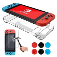 Nintendo Switch Protective Accessories Hard Case+Tempered Glass Screen Protector+Thumb Grips Caps