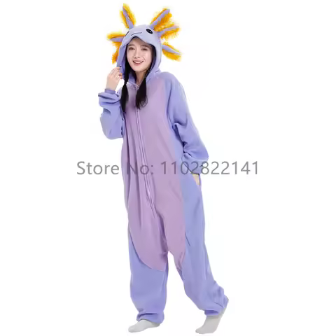 Adult Halloween Onesie Cartoon Purple Axolotl Pajamas Women Animal Kigurumi Pyjamas Homewear Cosplay