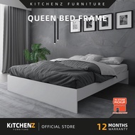 KitchenZ Wooden Queen Bed Frame - Full White/Natural Oak/Dark Brown (6.3ft) HMZ-FN-BF-8003