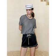 เสื้อยืดลายทาง BNN Yinhua Wu 3rd Anniversary Handwoven Gold And Silver Thread ทรงหลวมแขนสั้น ผ้าอื่น