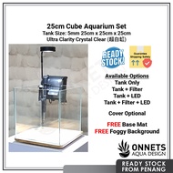 Cube Tank Size 25cm x 25cm x 25cm Ultra Crystal Clear CC Aquarium Set Betta Tank LED Filter Aquascap