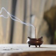 黃銅燒藍棕染三足雙耳香爐, 香座, 香盤, 線香香插香爐