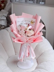 波波球 永生花束 粉 可代寫卡片 乾燥花束 永生花 禮物