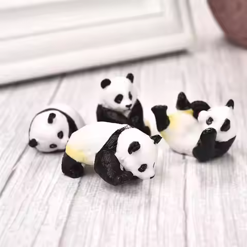 4pcs/Set Cute Panda Moss Micro Landscape Terrarium Figurine Decoration Resin Funny Panda Babies Orna