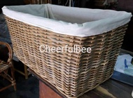 [Trends sMart] Extra Large Natural Rattan Rectangular Deep Storage Basket with Lining Bakul Rotan Be