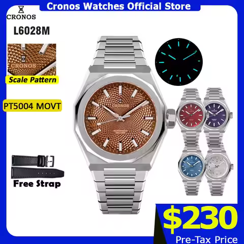 Cronos Luxury Men Watch 39mm Automatic PT5000 Wristwatches Brown Scale Pattern Sapphire 10ATM See-th