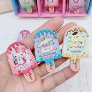 6Pcs Ice Cream Sanrio Cinnamoroll Mymelody Kuromi Pom Pom Purin Little Twin Stars Soft Durable Flexible Cube Cute Colored Pencil Rubber Erasers For School Kids Stationery Gift