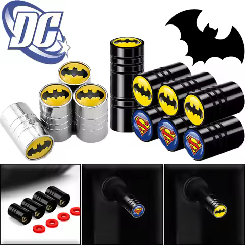 4Pcs DC Comics Batman Car Tire Valve Stems Cap Knurling Style Aluminum Tire Waterproof Valve Cap car