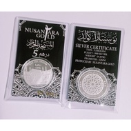 5 Dirham, Masjidil Haram Silver Perak 999 card certificate with serial number