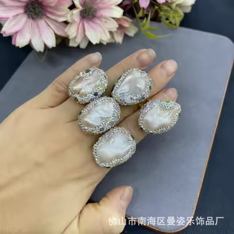 Natural special-shaped baroque pearl 18K real gold color retention ring French vintage Douyin hot-se