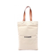 【二手】 JIL SANDER Sander FLAT SHOPPER 手提包，米色/ブラウン帆布皮革，女士，二手