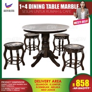 1+4 Seater Round Grade A Marble Solid Wood Dining Set Kayu High Quality Marble Chair / Dining Table 