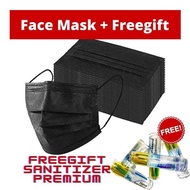 full black mask 3ply (50pcs with box) + free 1 hansanitizer