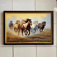 Simple 7 horse running print wall decoration plus frame size 65 x 45 cm