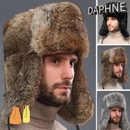 DAPHS Faux Rabbit Fur Hat, Thickened Soft Fur Bomber Hat, Windproof Ear Protection Winter Warm Winte