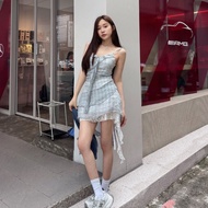 [Plaid Lace] DOMISS Ruffled Irregular Sling Pleated One-Piece Dress-2 Colors Vest Dress Dress Woman 