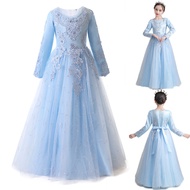 3-12 Years Girls Long Sleeve Princess Dress Kids Fluffy Yarn Long Dress 2021 New Children's Show Flo