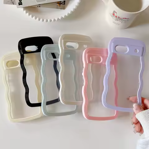 2IN1 Creative Curly Wavy Transparent Case For Google Pixel 9 Pro 9A 8 8A 7A Candy Color Shockproof C