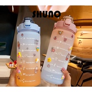 SHUNO 2l/3D Stickers Cute Water Bottle Botol Air Viral With Straw 2000ml 2 Liter Besar Plastik Murah