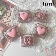 JUNEGOODS Bow Lenses , Plastic Storage Contact Lens Box, Pink Transparent Cosmetic Contact Lenses Bo