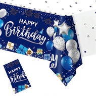 1Pc, Happy Birthday Tablecloth, Navy Blue And Silvery Rectangle Table Covers Decoration For BBQ Tea 