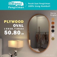 Oval Mirror 50x80 cm | PLYWOOD Frame with Wood Motif