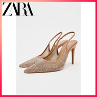 ZARA Spring New Products Women's Shoes Fashionable Glossy Mesh Slingback High Heels