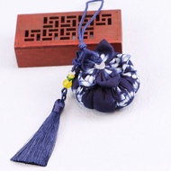 Handmade Tie-Dye Blue-Dye Fabric Flower Pumpkin Tassel Car Hanging Bag Hanging Ethnic Style Pendant 