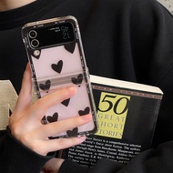 Black White Love Heart Full Screen Transparent Phone Case for Samsung Galaxy Z Flip 3 4 5G Z Flip3 4 Zflip3 Zflip4 Flip5 Cover