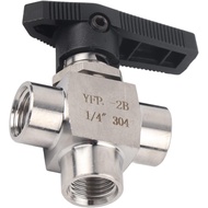 3 Way Ball Valve, Stainless Steel Ball Valve, BSPP Female Thread, Air Tube Hand Valve for Water Pipe