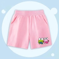 SummerShorts made of cool cotton fabric for babies, images of 2 Green Frog Brothers and Pink Frogs (