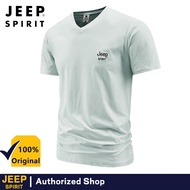 JEEP SPIRIT เสื้อยืดแขนสั้นคอวีของผู้ชายเสื้อยืดเข้ารูปพอดีออกแบบแฟขั่นเสื้อสำหรับผู้ชายยืดหยุ่น