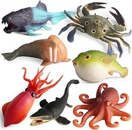 7PCS Squishy Ocean Animal Toys, TPR Smelless Stretch Toys, Rubber Sea Animal Figures for Kids, Cake Topper Bath Toy Squishy Toy
