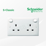 Schneider S Classic E25R_WE_G11 13A 2 Gang Switched Socket Neon WHITE