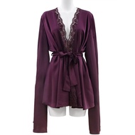 Annebra เสื้อคลุม แขนยาว ผ้าซาตินแต่งผ้าลูกไม้ซีทรู มีสายรัดคาดผูกเอว Satin Robe รุ่น AN8-888