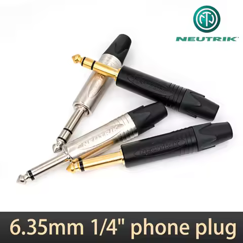 Neutrik 6.35mm phone plugs: NP2X, NP2X-B (TS mono), NP3X, NP3X-B (TRS stereo), audio microphone plug