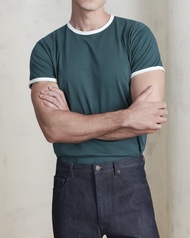 WARDROBE MINISTRY - เสื้อยืดคอกลม The Ringer Tee in Teal and White