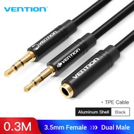 Vention สายแปลงช่องหูฟัง 3.5mm เป็น 2ช่อง rca ตัวเมีย สายแจ็คแยกหูฟัง แข็งแรงทนทาน สำหรับComputer 3.