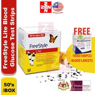 Abbott Freestyle Lite Test Strips (50s) FREE Blood Lancets Jarum ROUND Type (100s)