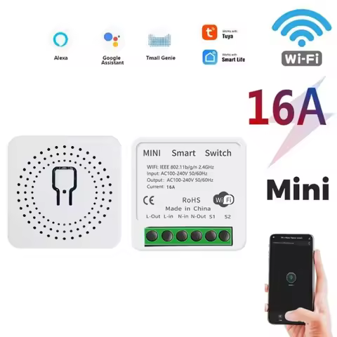 Tuya 16A Mini WiFi Smart Switch 2-Way Control Module Smart Life App Remote Voice Control Timer Work 