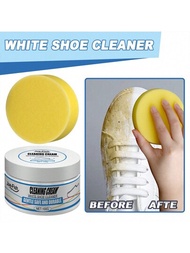 1入組附海綿的清潔霜,多功能清潔和去污霜,鞋用清潔劑,可使白色運動鞋恢復白淨,不留黃印